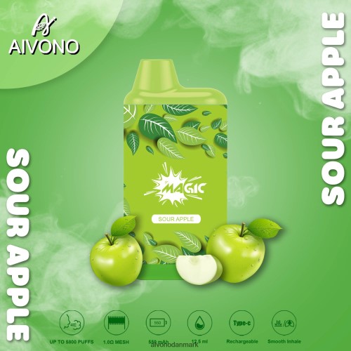 Aivono AIM MAGIC 5800 mouth box cigaret surt æble 4H826687 - Aivono Danmark