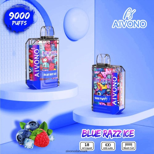 Aivono AIM XXL 9000 mund klistermærke gennemsigtig blå razz is 4H826654 - Aivono Vape Review