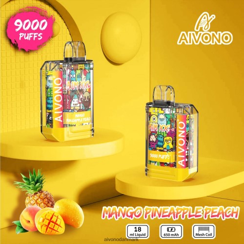 Aivono AIM XXL 9000 mund klistermærke gennemsigtig mango ananas fersken 4H826649 - Aivono Puffs